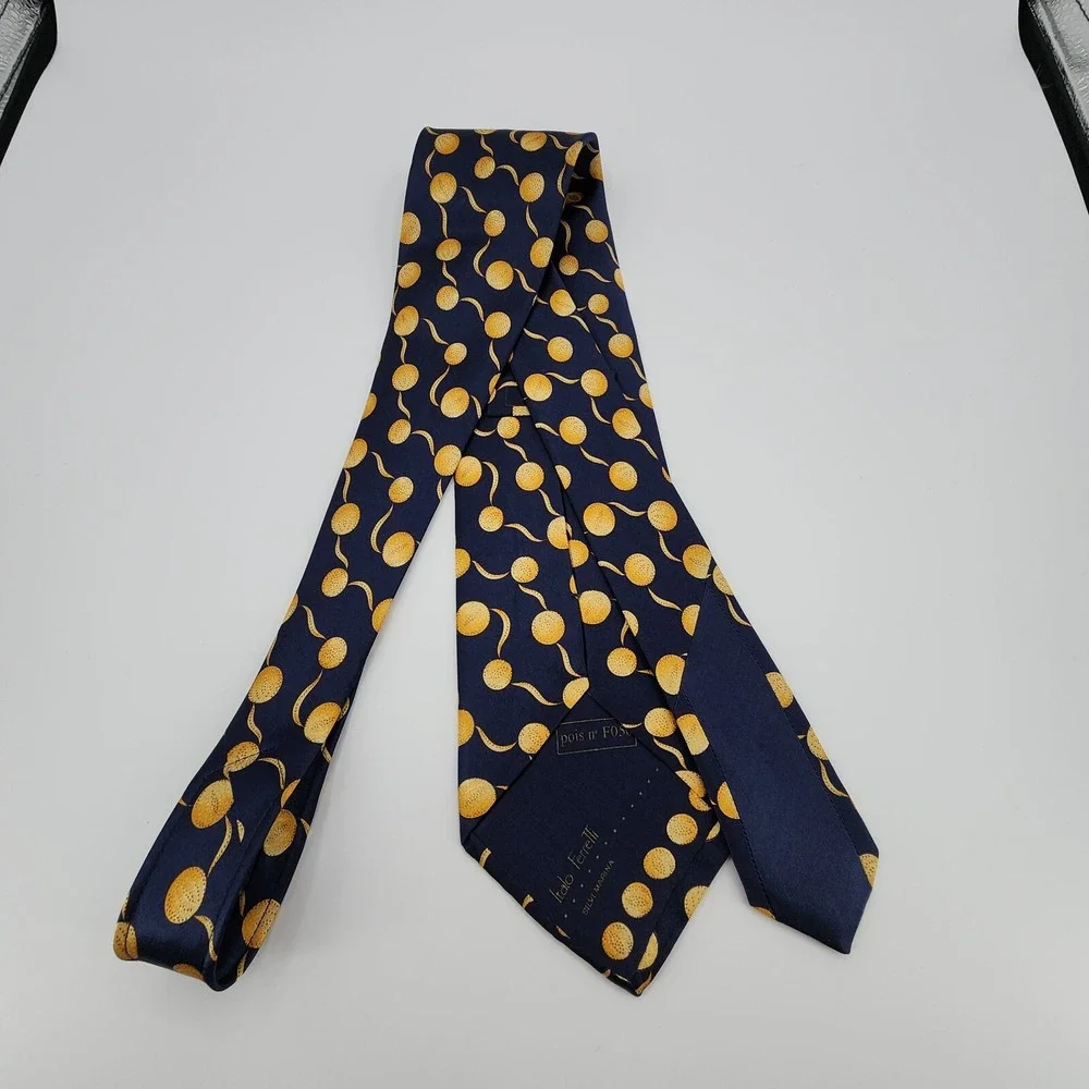 Italo Ferretti Tie 100% Silk Hand Made in‎ Italy Modern Big Polka Dot Blue Gold